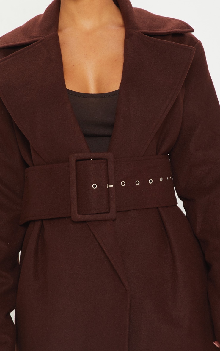 Petite Chocolate Brown Belted Coat Petite PrettyLittleThing