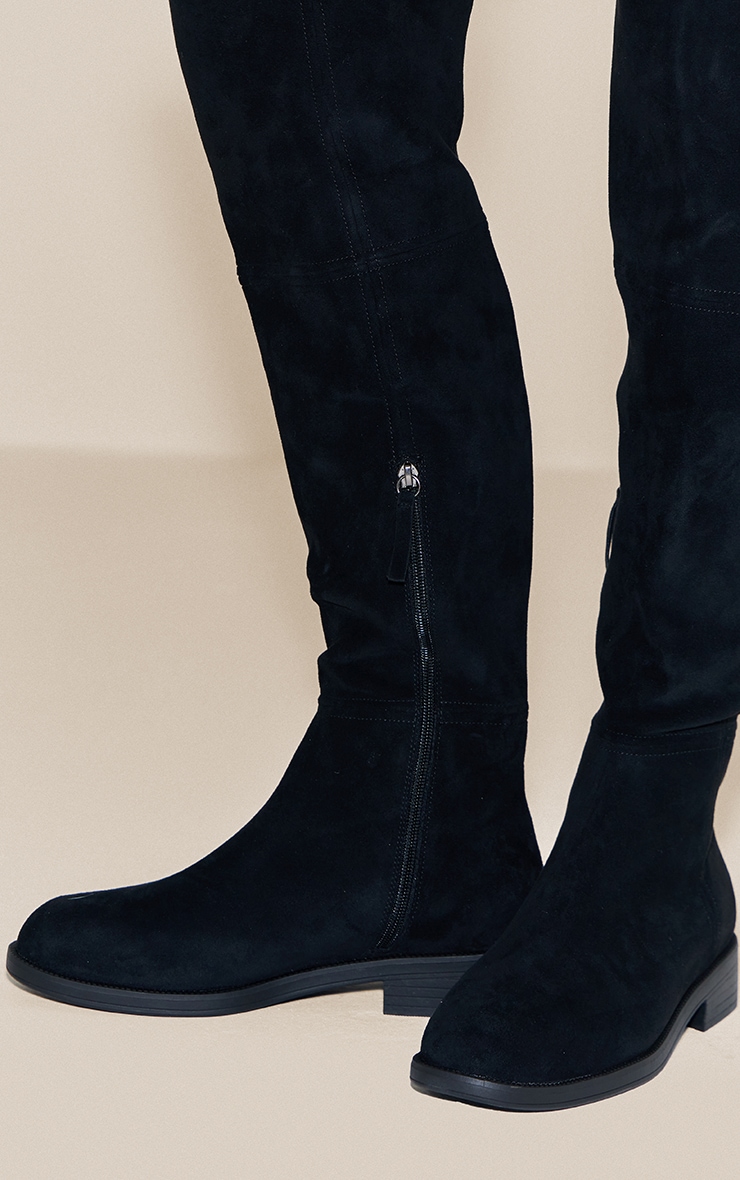 Wide Fit Black Faux Suede Round Toe Riding Knee High Boot image 5