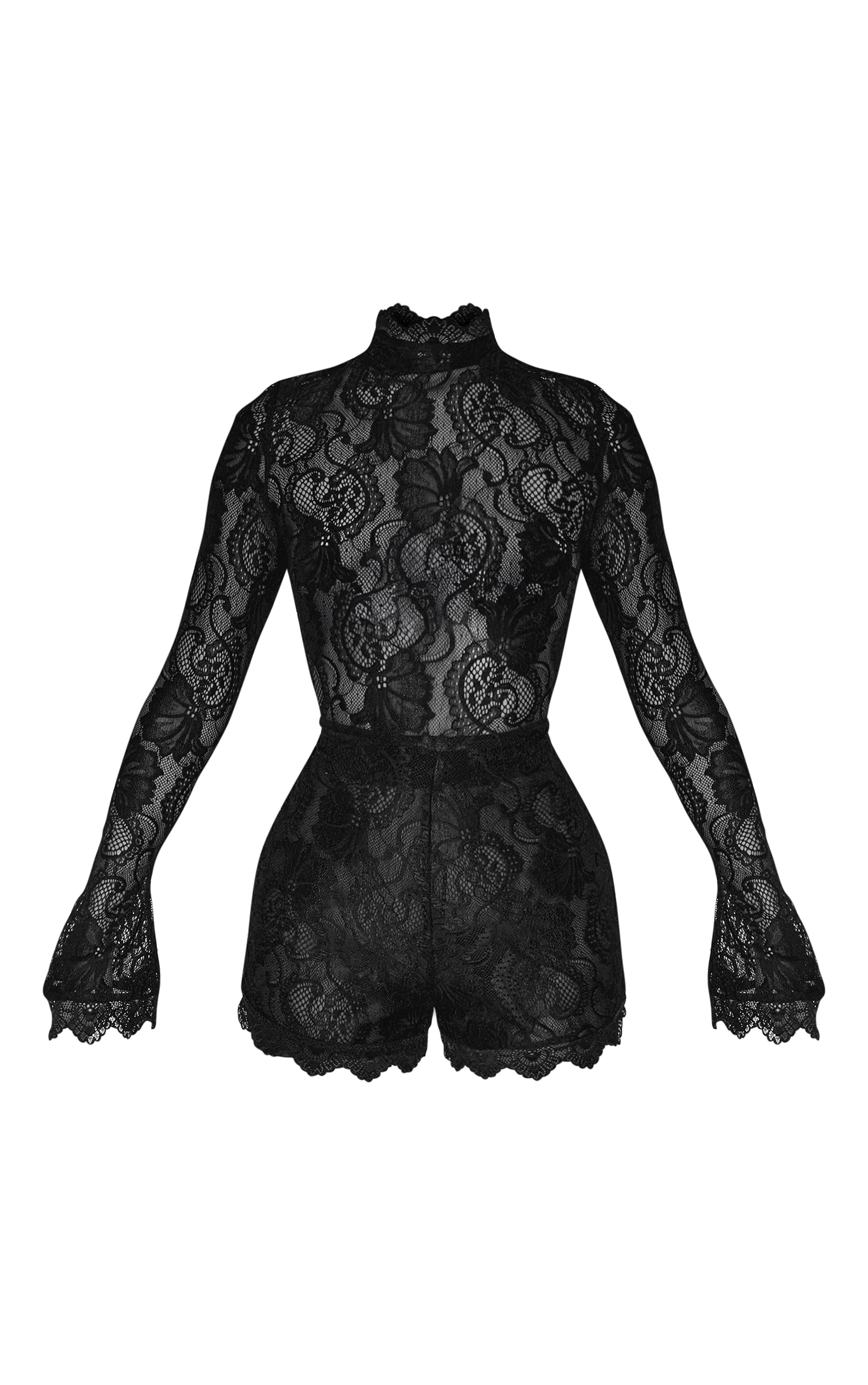Petite Combishort ajusté en dentelle noire à manches longues image 5