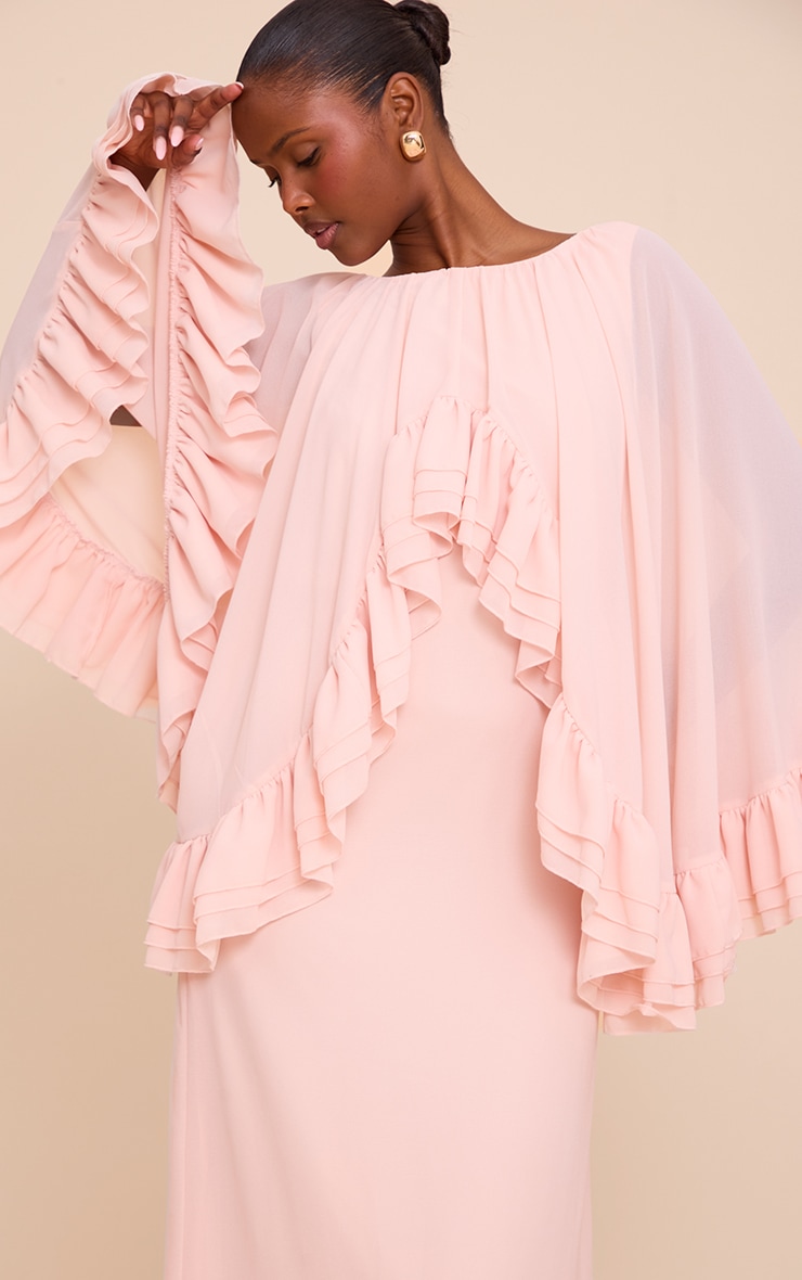 Blush Chiffon Extreme Overlay Frill Detail Maxi Dress image 4