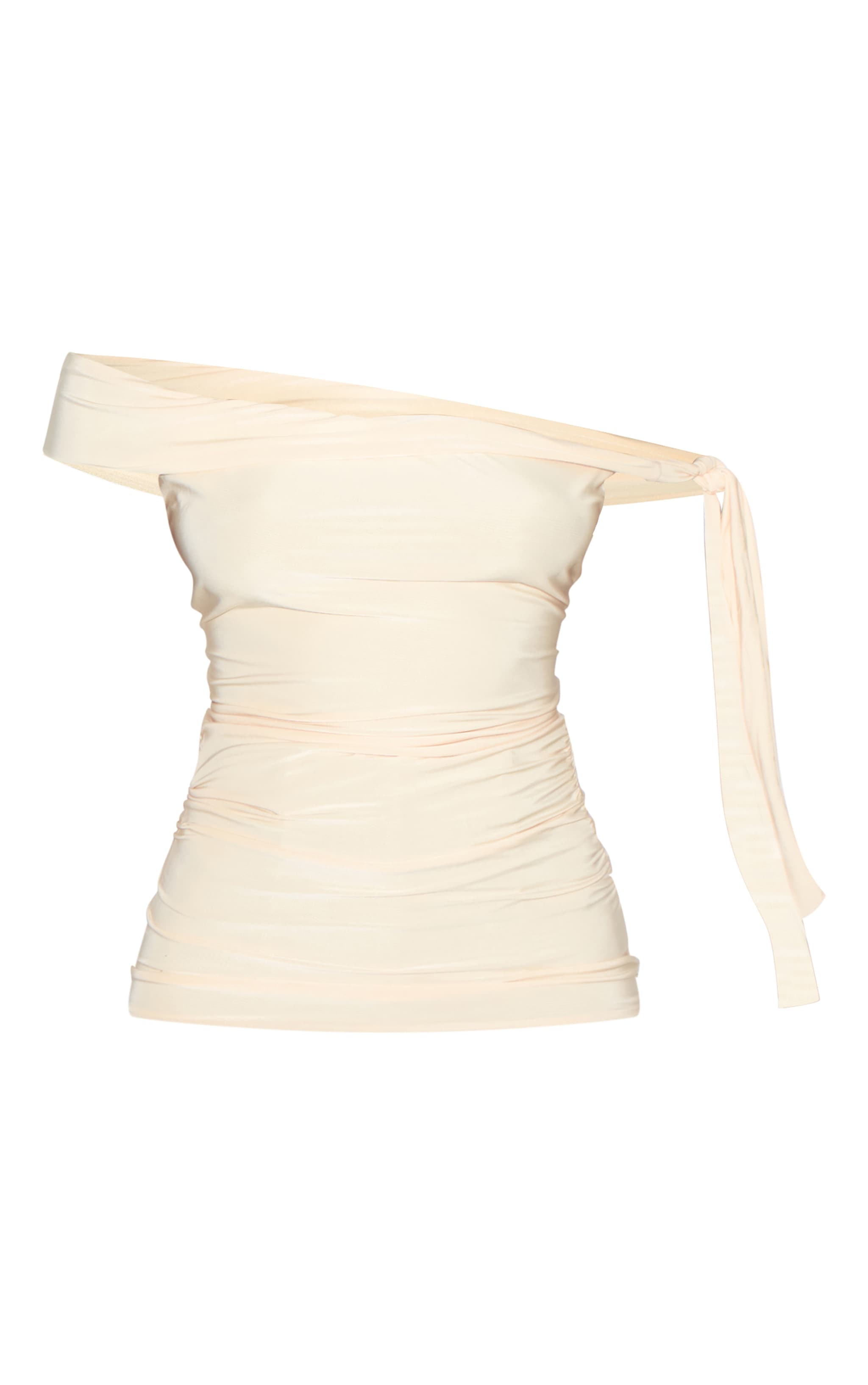 Butter Yellow Double Layer Slinky Tie Shoulder Bardot Long Top image 5