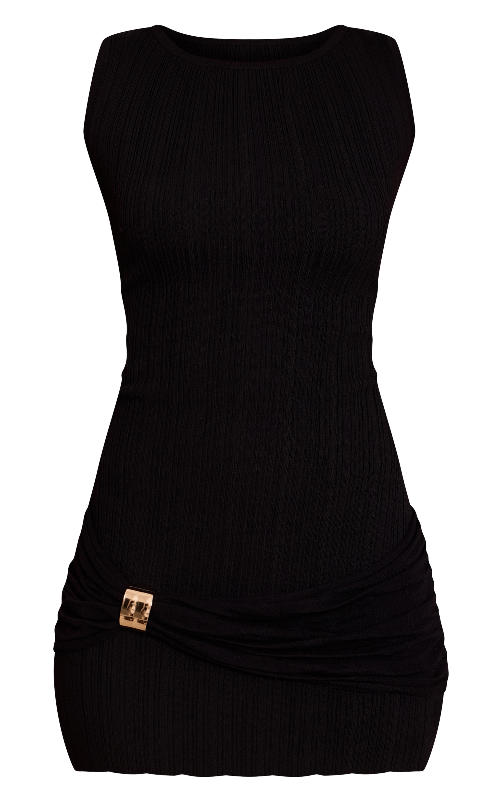 Black Knit Sleeveless Ruched Detail Mini Dress image 5
