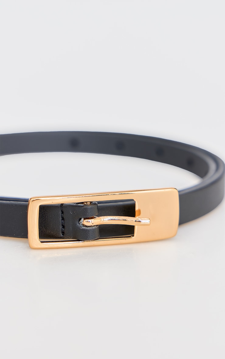 Black PU Square Buckle Skinny Belt image 3