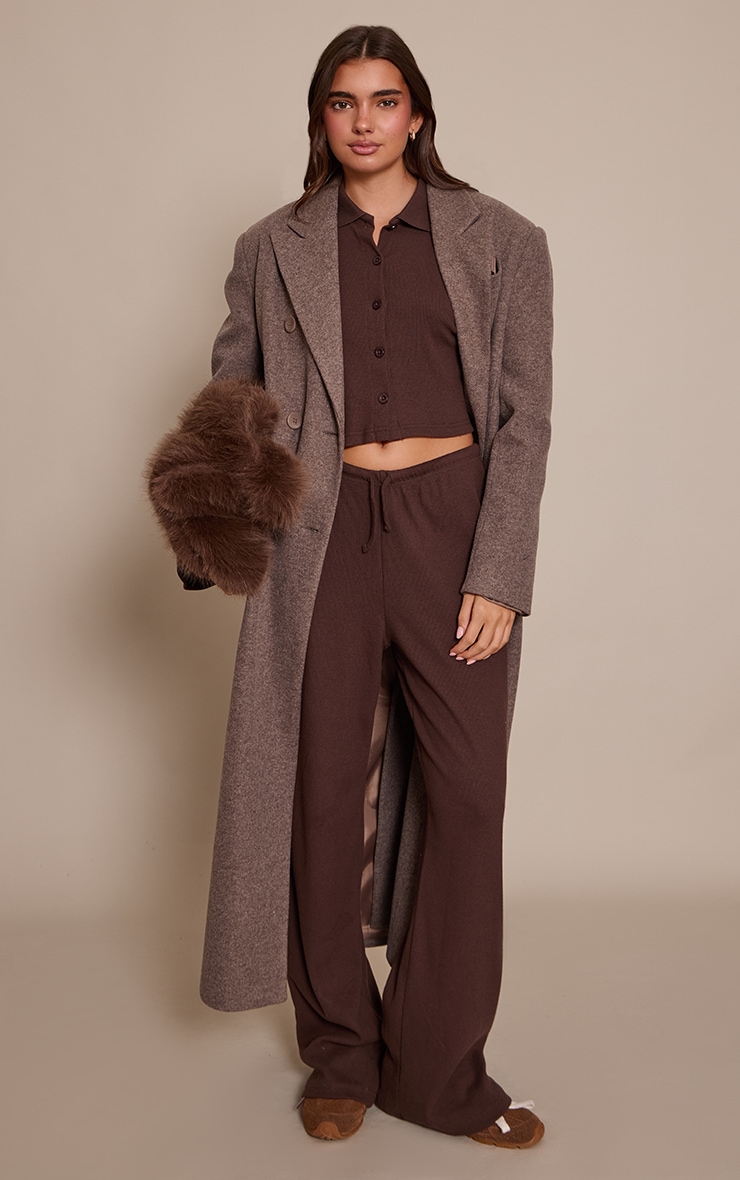 Chocolate Brown Brushed Rib Button Shirt image 3