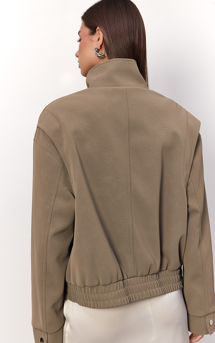 Taupe Peached PU Funnel Jacket  image 2