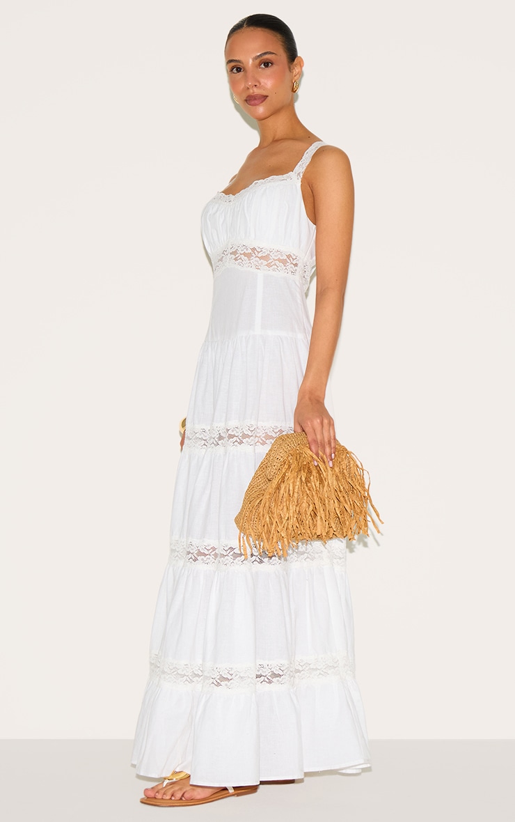 Petite White Tiered Maxi Dress With Lace Details image 3