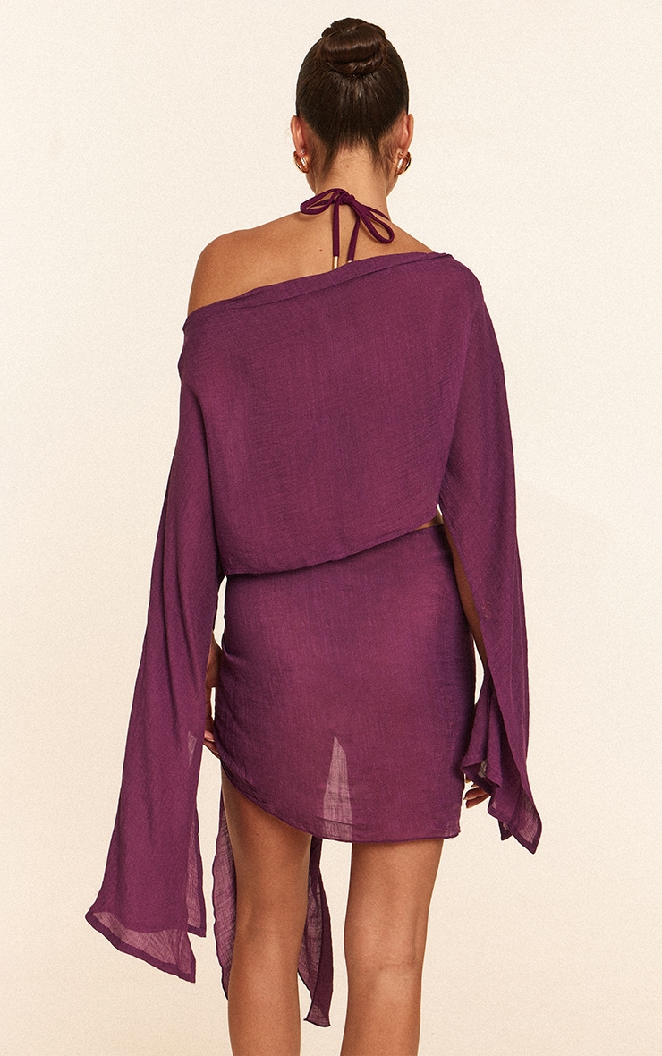 Purple Linen Look Drape Shoulder Top image 2