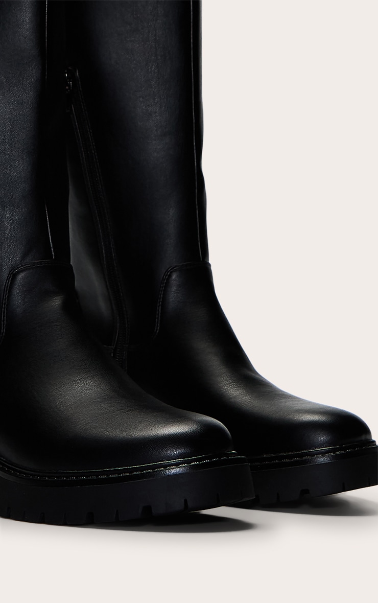 Wide Fit Black Chunky Cleated Sole Knee Boot image 5