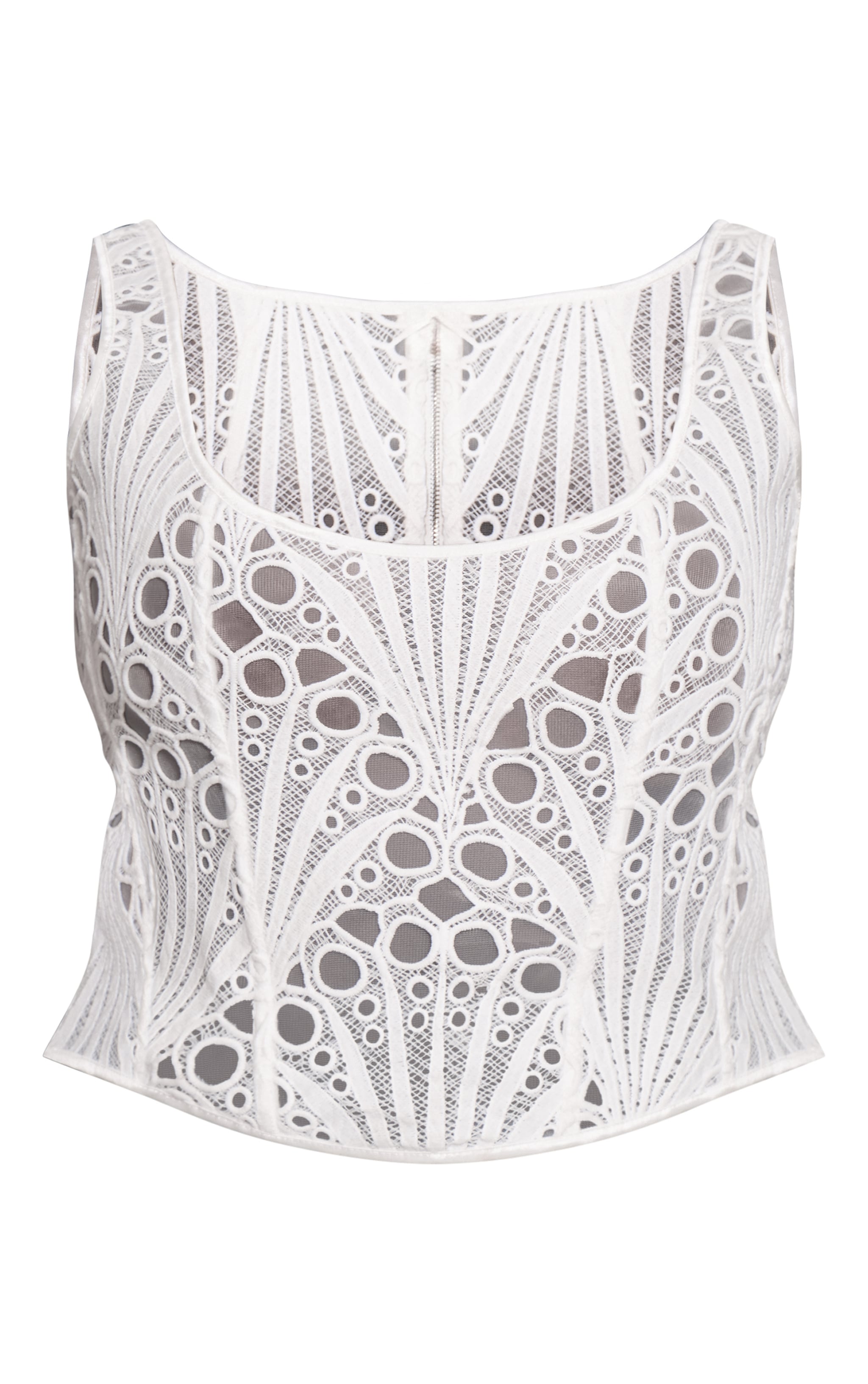 Plus White Textured Sheer Floral Square Neck Corset image 5