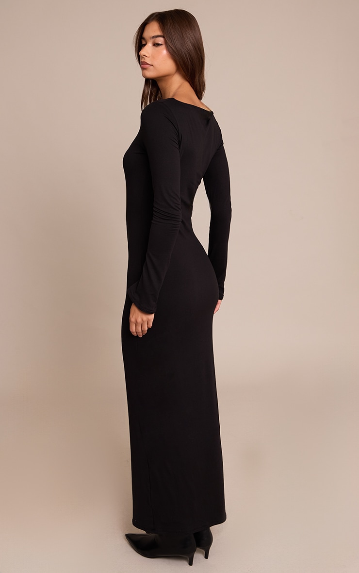 Robe longue en jersey doux noir à manches longues image 2