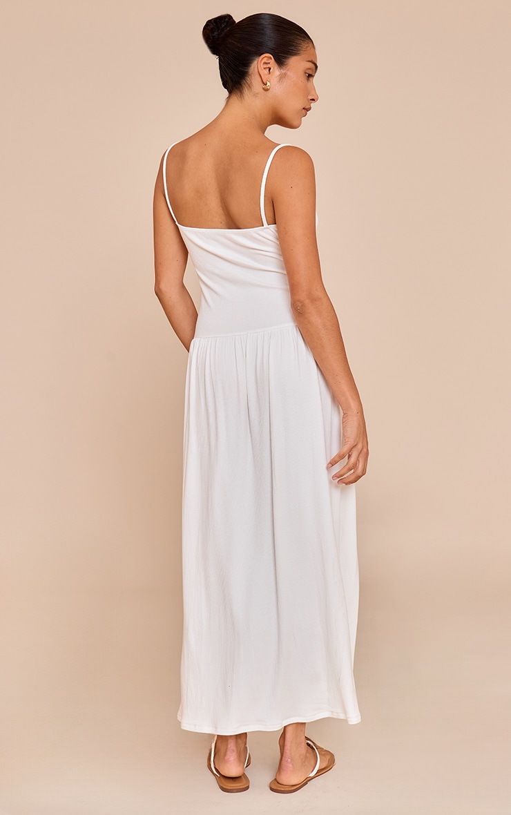 Petite White Strappy Ribbed Flowy Maxi Dress image 2
