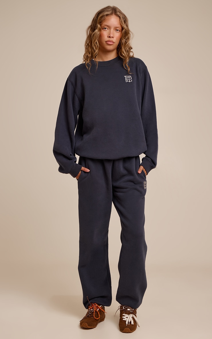 Navy PLT Embroidered Cotton Fleece Oversized Crew Sweatshirt image 3
