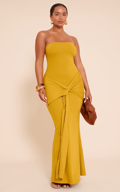 Shape Golden Olive Sculpt Bandeau Wrap Drape Maxi Dress