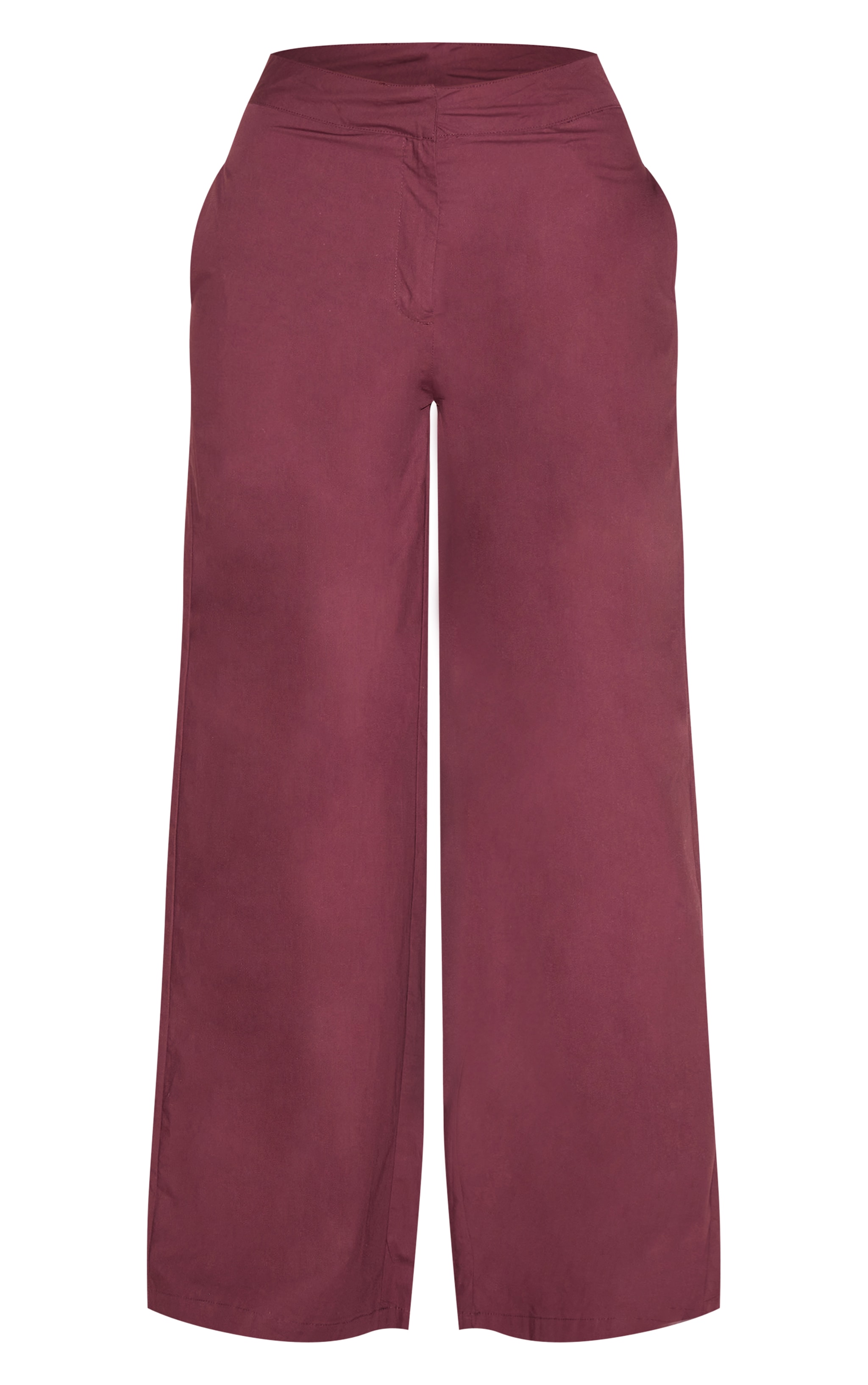 Plum Cotton Poplin Mid Rise Wide Leg Pants image 5