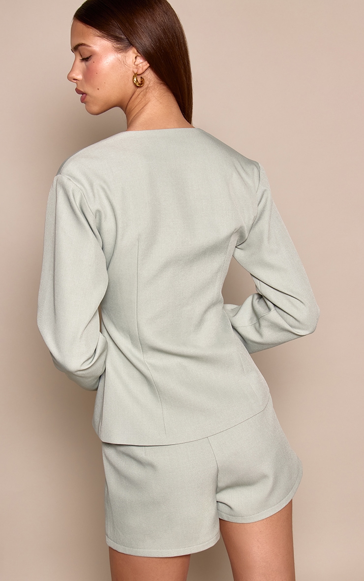 Sage Green Tailored Cinched Waist Asymmetric Blazer image 2