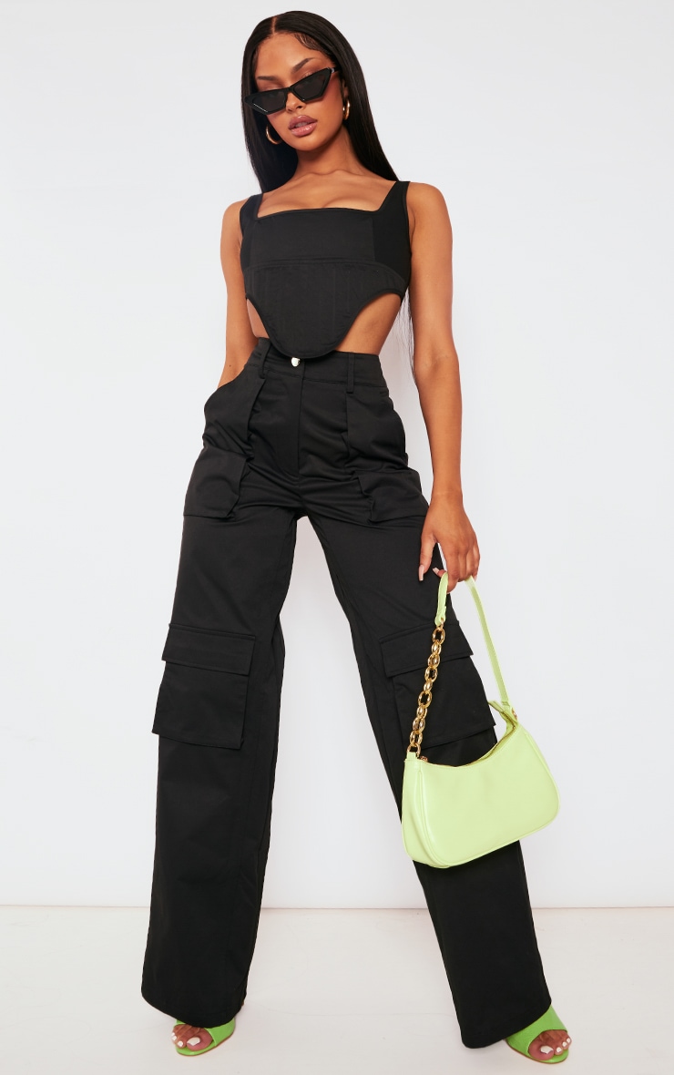 Black Twill Dip Hem Structured Cargo Corset image 3