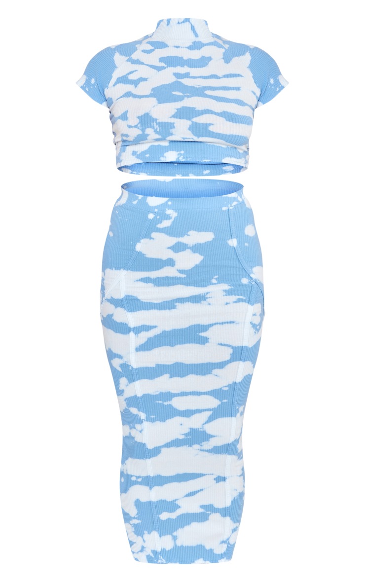 Blue Ribbed Acid Wash Top & Skirt Set image 5