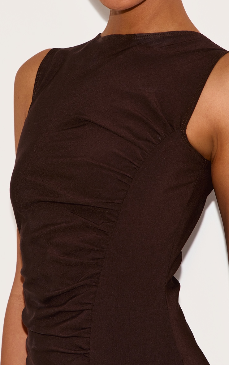 Chocolate Stretch Woven Ruched Bodycon Dress image 4