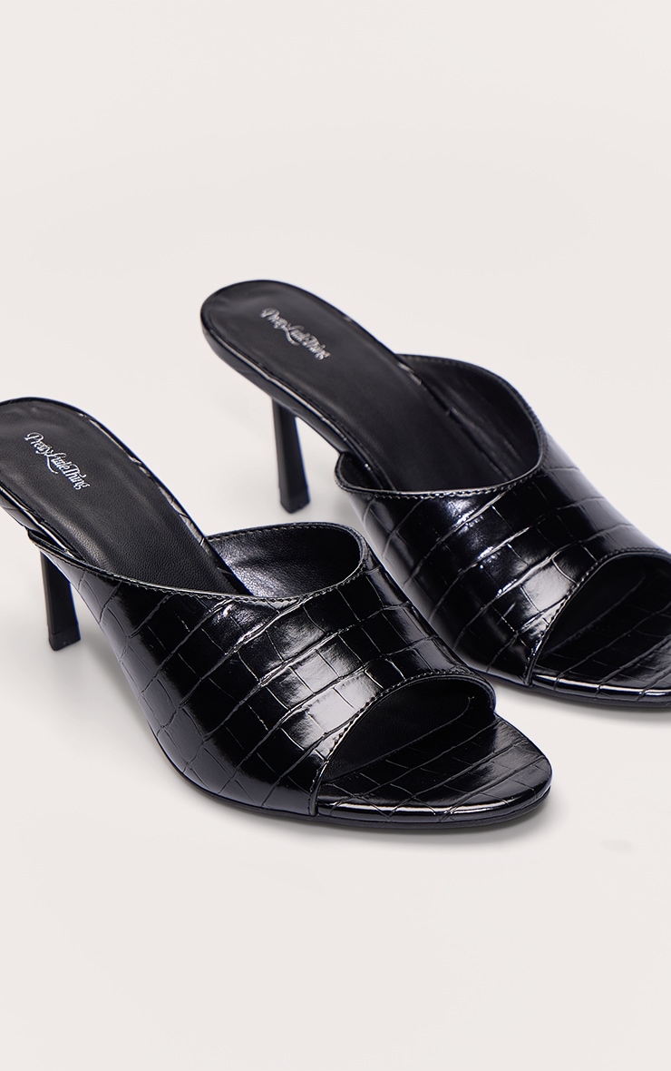 Mules rondes noires effet croco à talon image 5