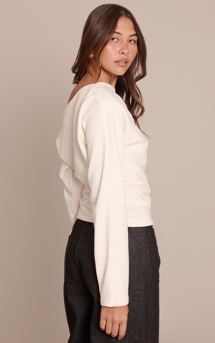 Cream Brushed Woven Ruched Top  image 2