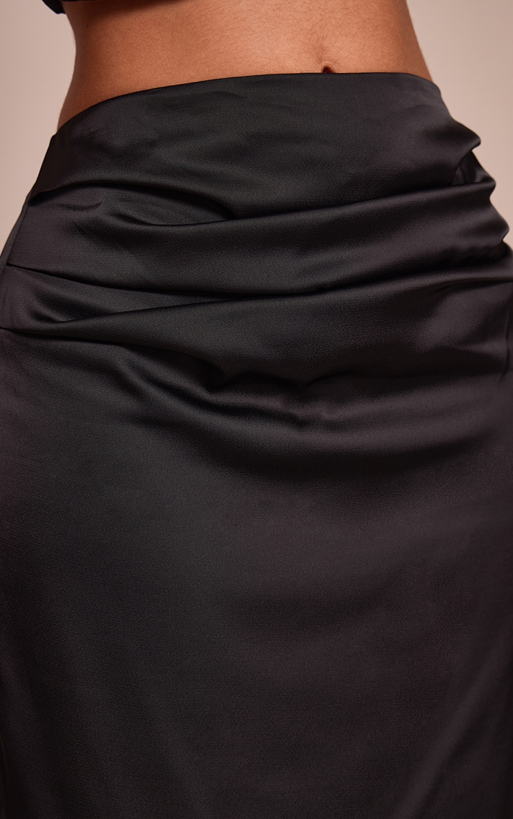 Petite Black Satin Drape Maxi Skirt image 4