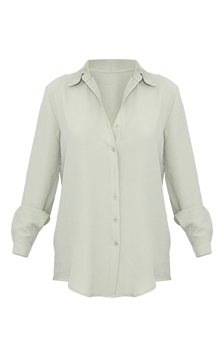 Sage Khaki Textured Crinkle Oversized Shirt | Co-ords