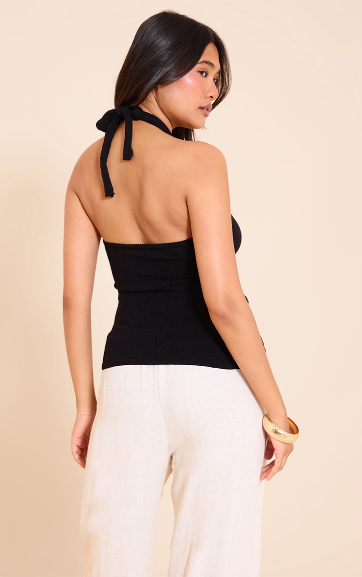 Black Trim Detail Wrap Halter Neck Top image 2