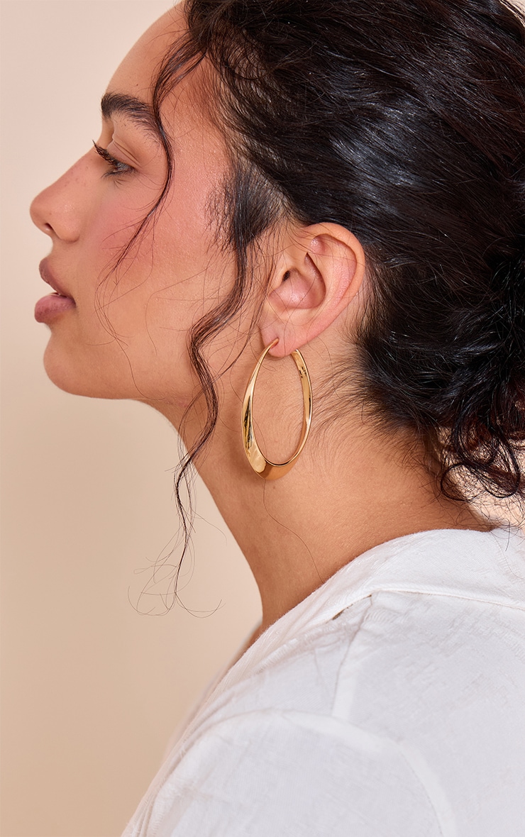 Gold Smooth Cuffed Hoop Earrings image 1