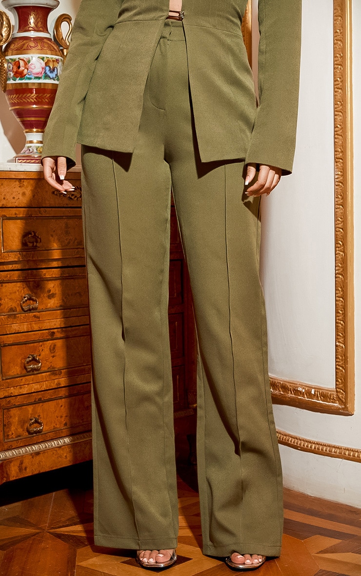 Khaki Wide Leg High Waist Trousers image 4