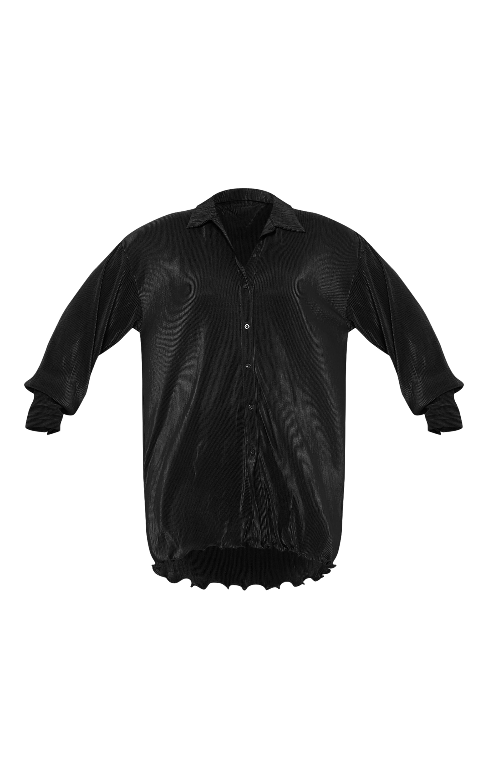 Plus Black Plisse Frill Hem Shirt Dress image 5
