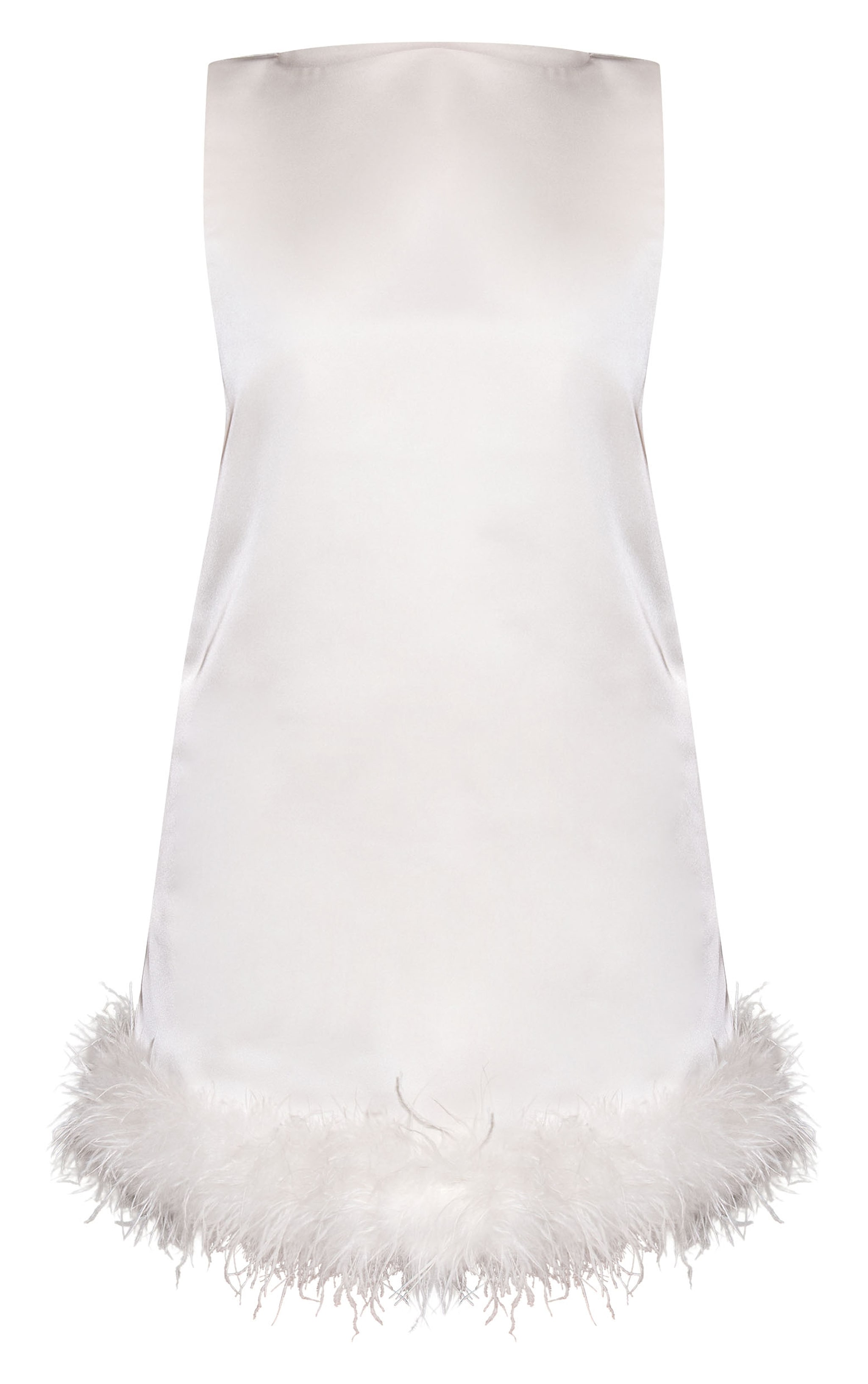 Robe droite tissée blanche à ourlet en plumes image 5