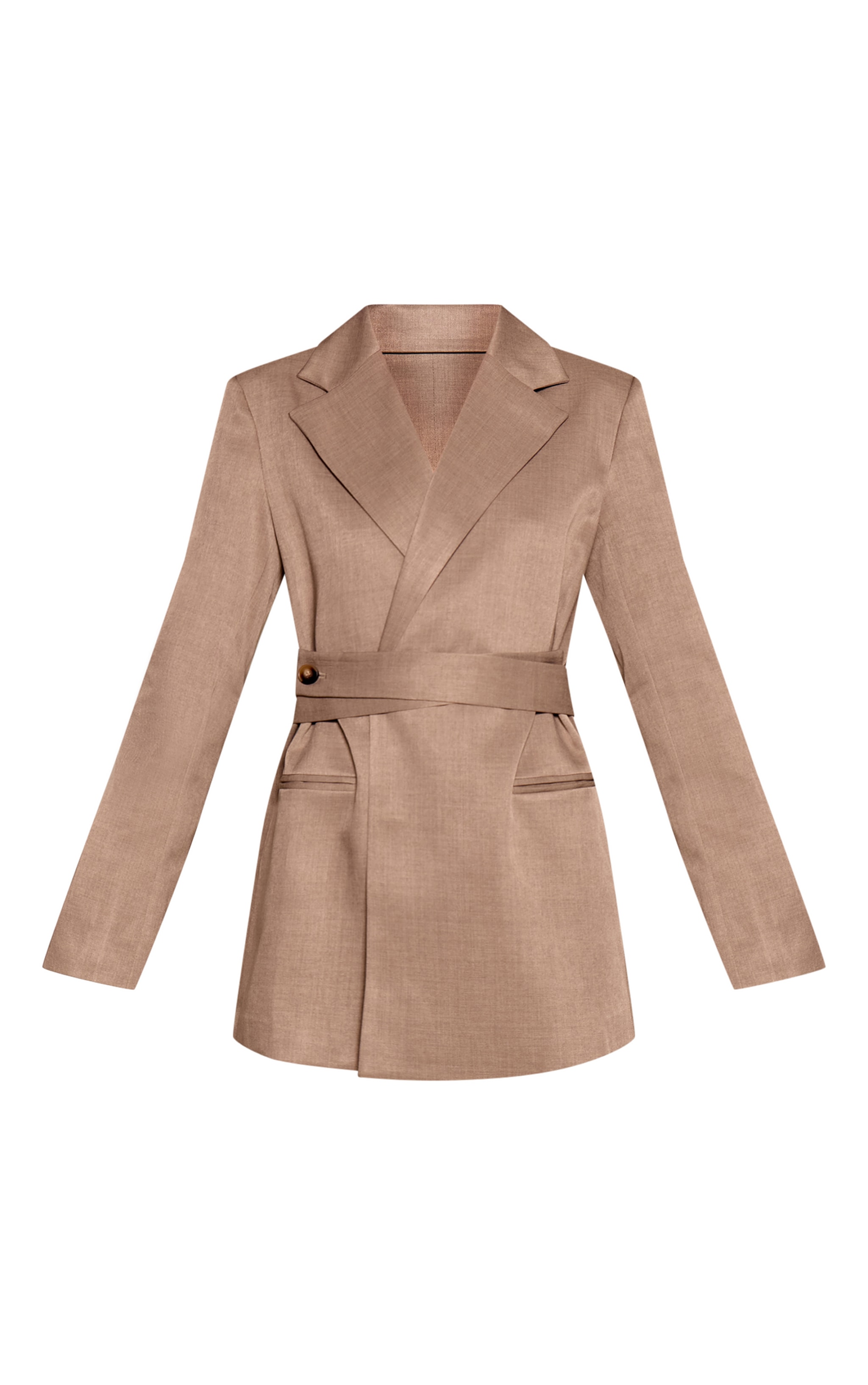 Mocha Tailored Wrap Belt Detail Blazer Dress image 5