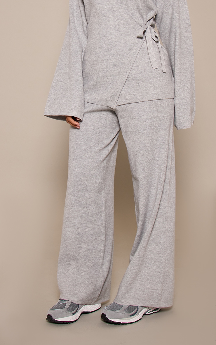 Petite Ash Grey Knitted Drawstring Trousers image 2