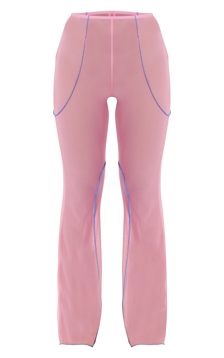 Candy Pink Mesh Contrast Stitch Beach Pants image 5