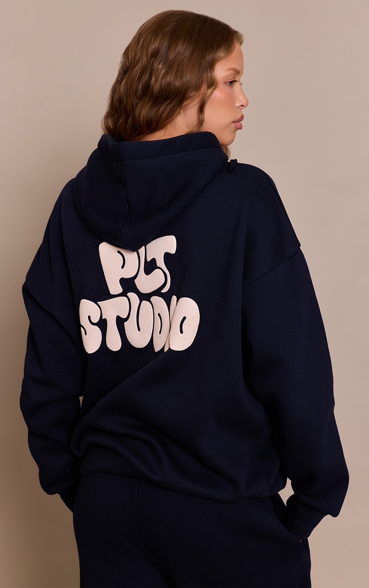 Navy PLT Studio Print Oversized Hoodie image 2