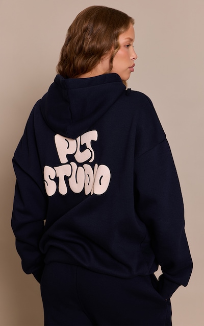 Navy PLT Studio Print Oversized Hoodie