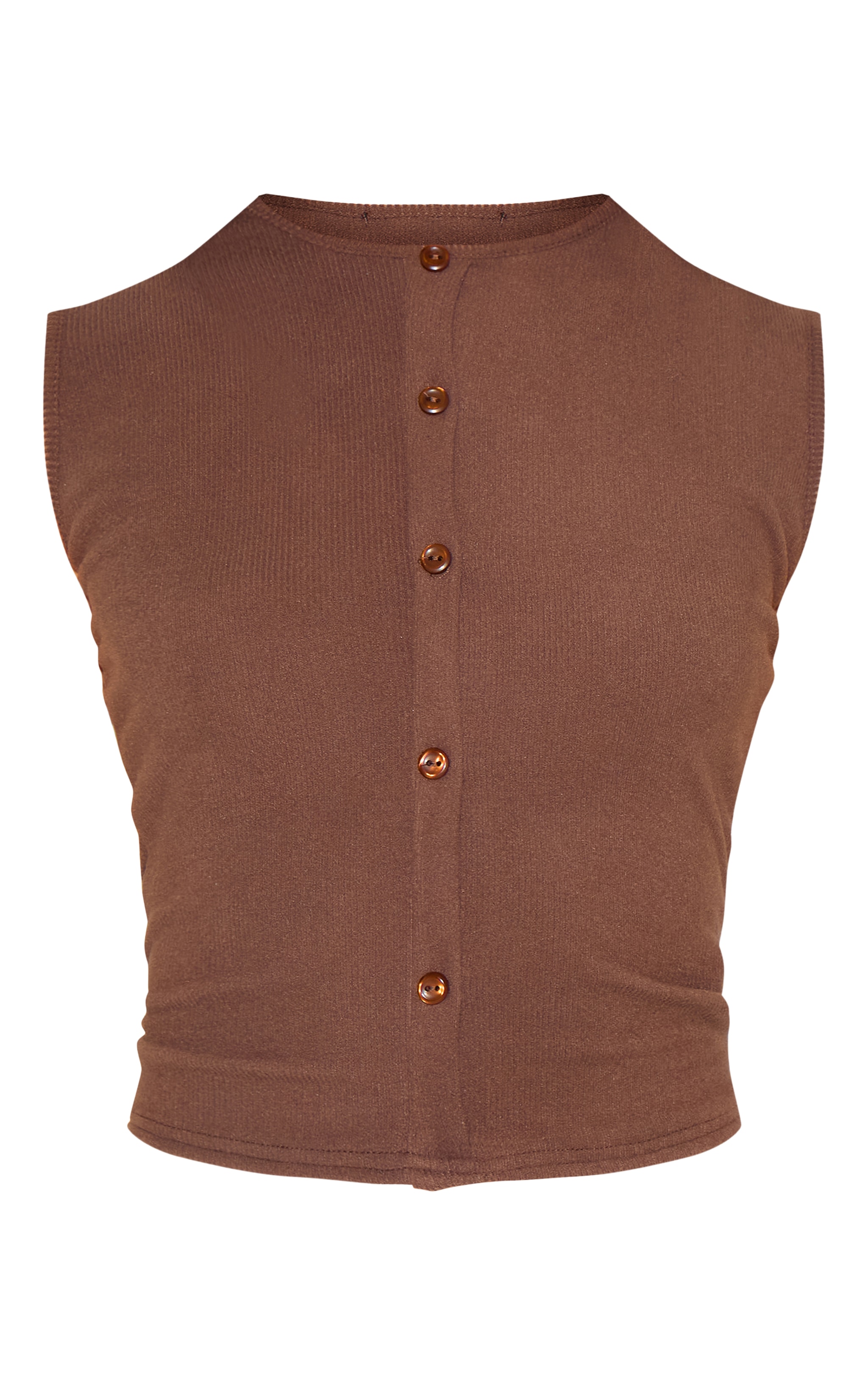 Chocolate Soft Touch Rib Button Down Sleeveless Long Top image 5