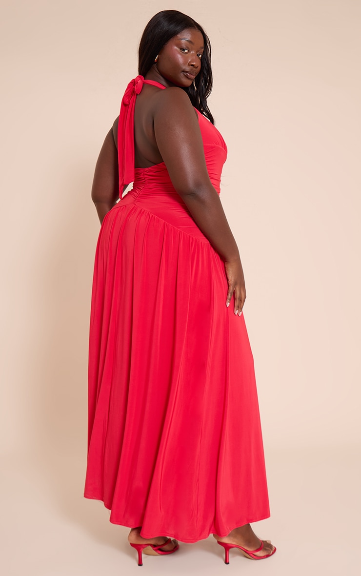 Plus Tomato Red Double Layer Slinky Ruched Maxi image 2