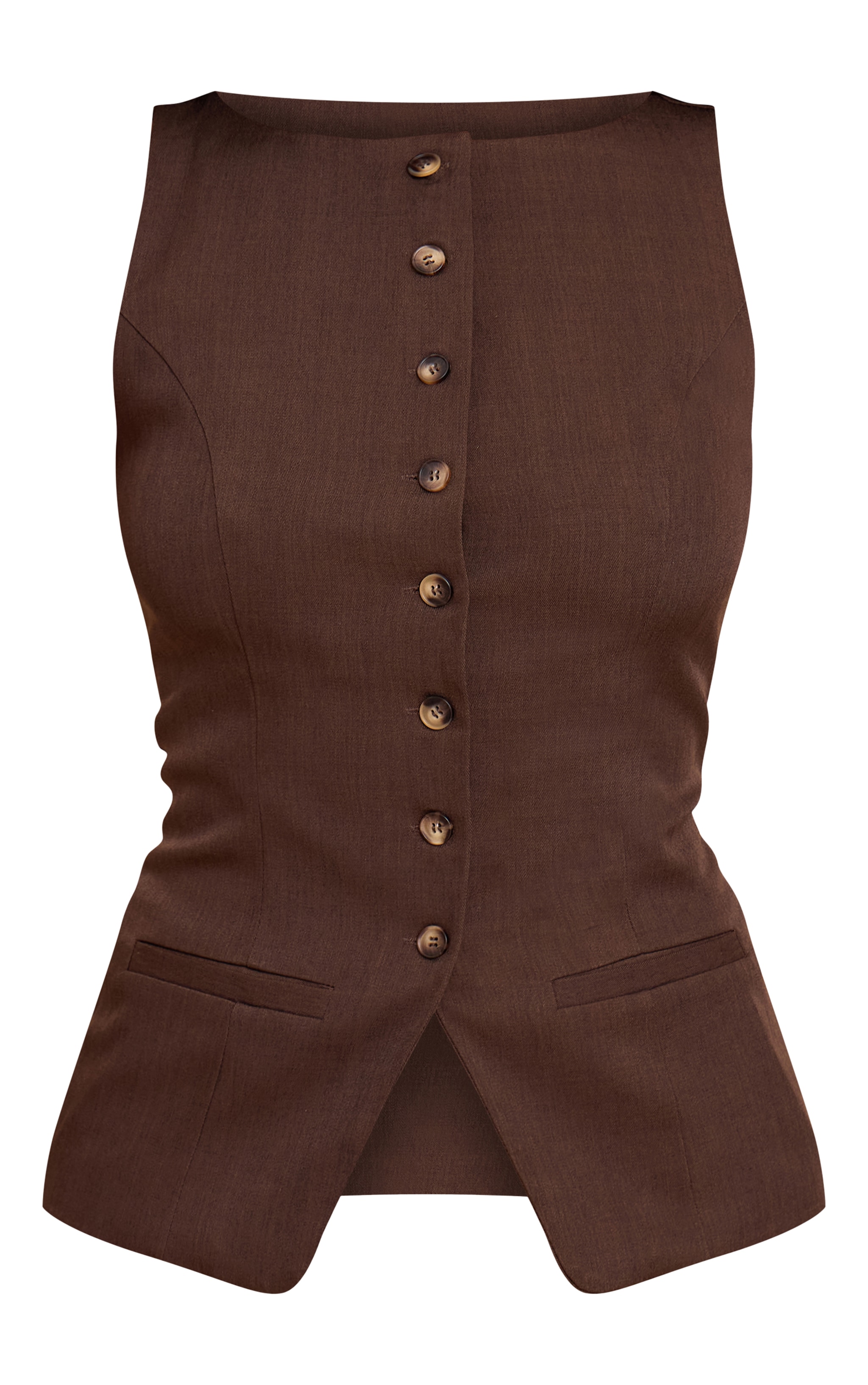 Dark Brown Tailored Woven Boatneck Vest image 5