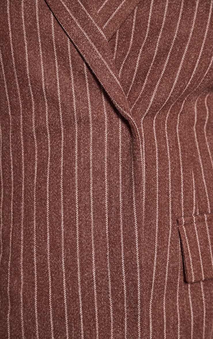 Plus Chocolate Pinstripe Brushed Long Sleeve Blazer Dress image 4