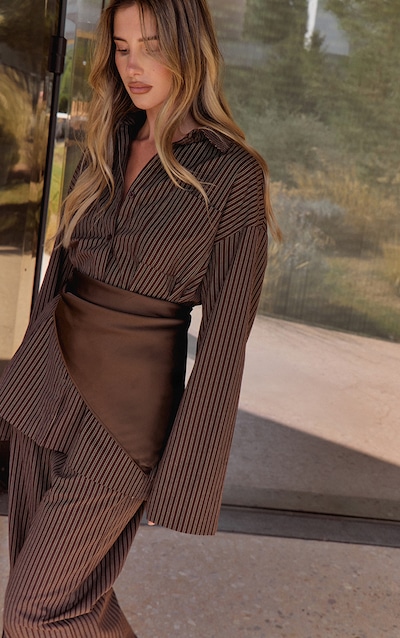 Dark Brown Pinstripe Oversized Shirt