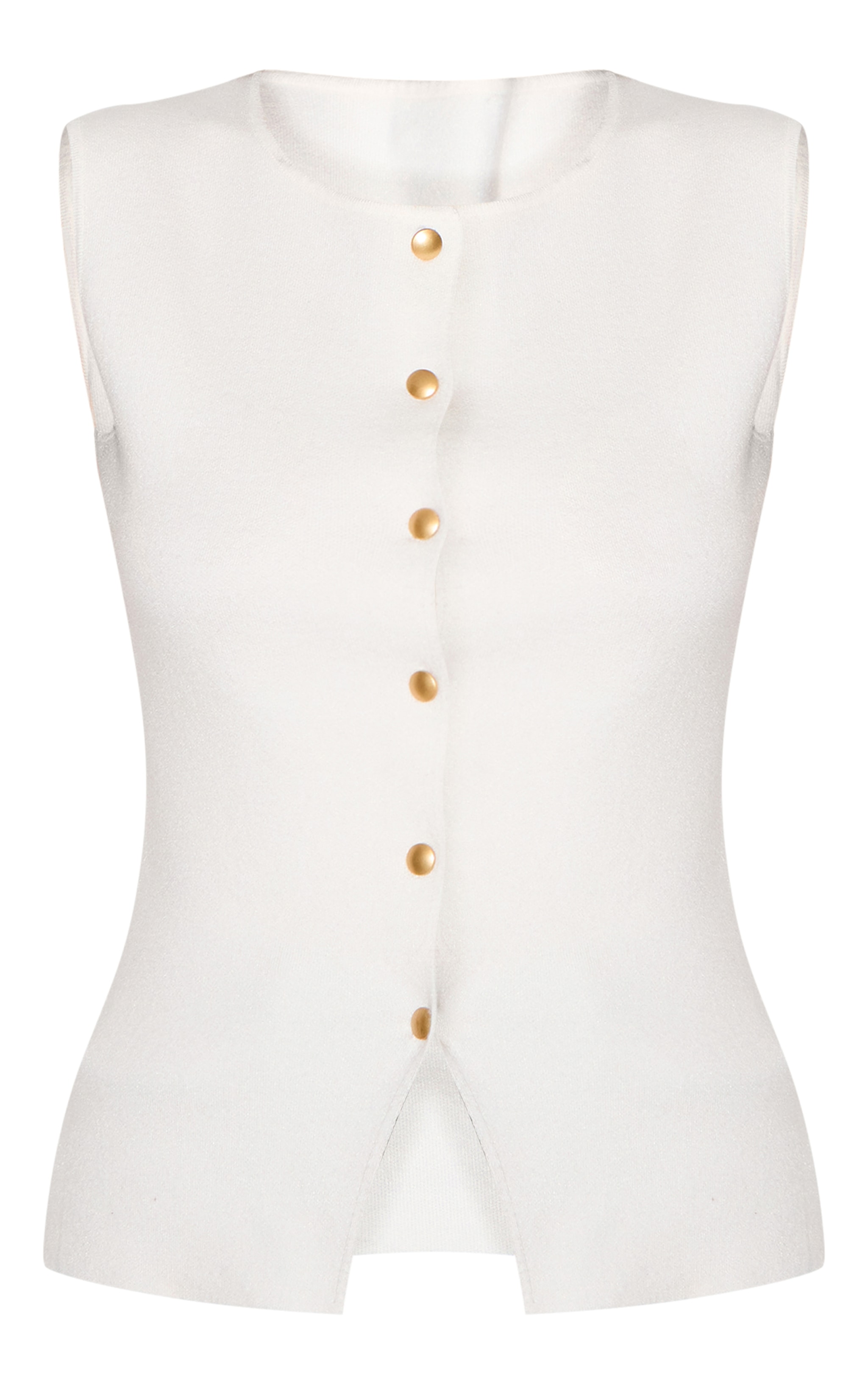 Tall White Cinched Button Up Knit Vest Top image 5
