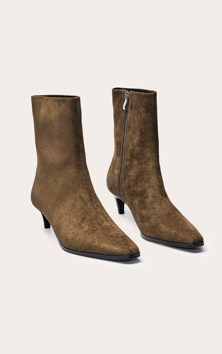 Olive Faux Suede Kitten Heel Ankle Boot image 3