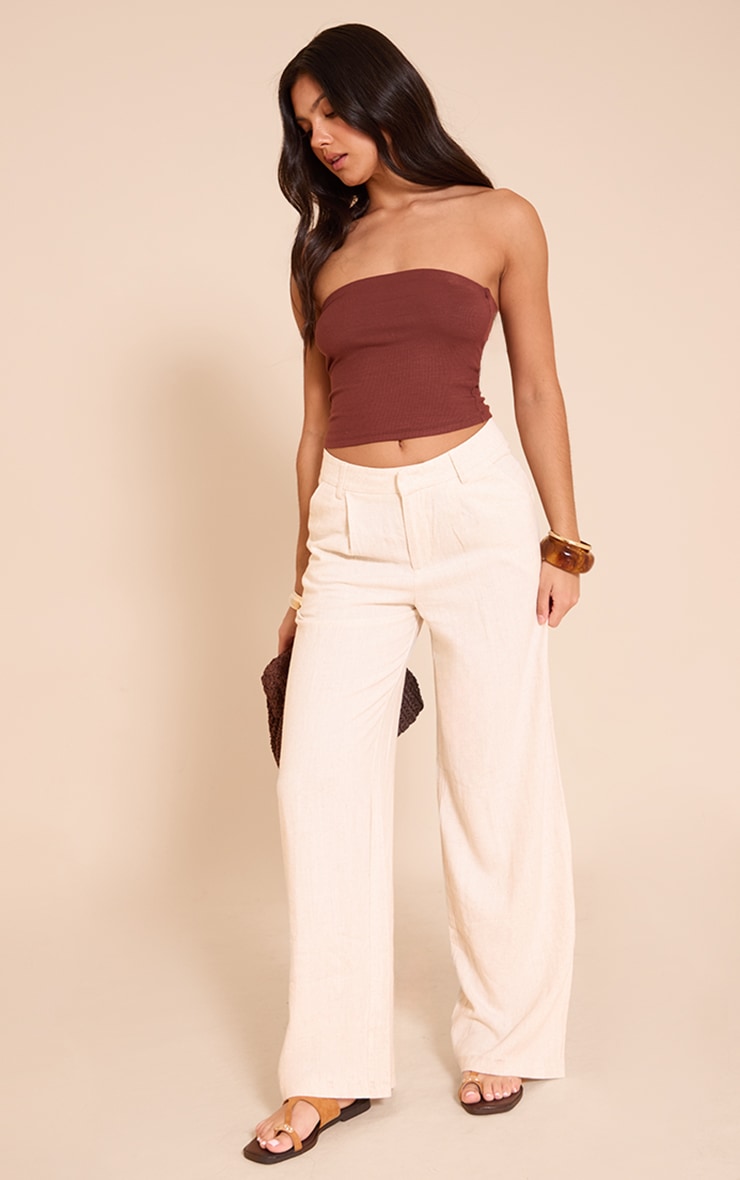 Pantalon de tailleur droit en effet lin non coloré image 1