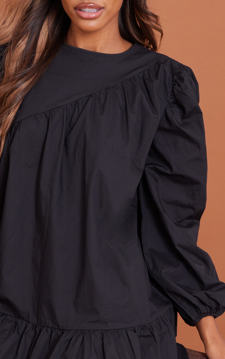  Black Asymmetric Binding Frill Hem Shift Dress image 4