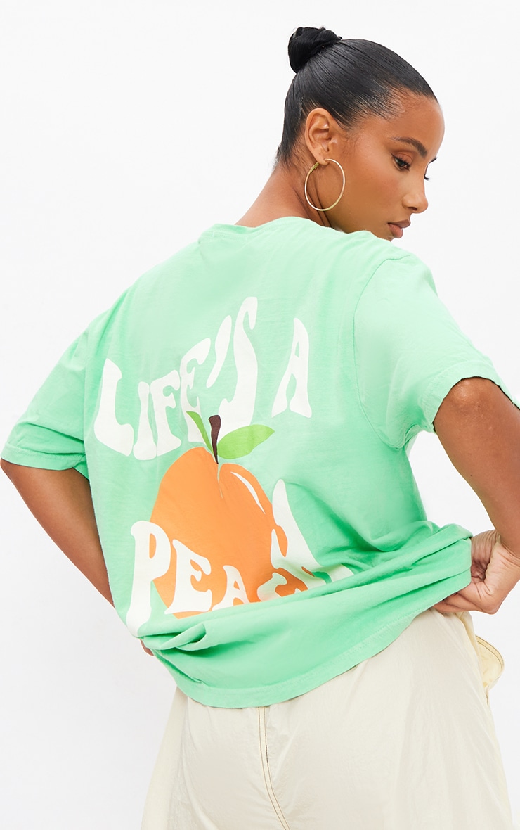 Bright Green Washed Lifes A Peach Printed T Shirt image 3