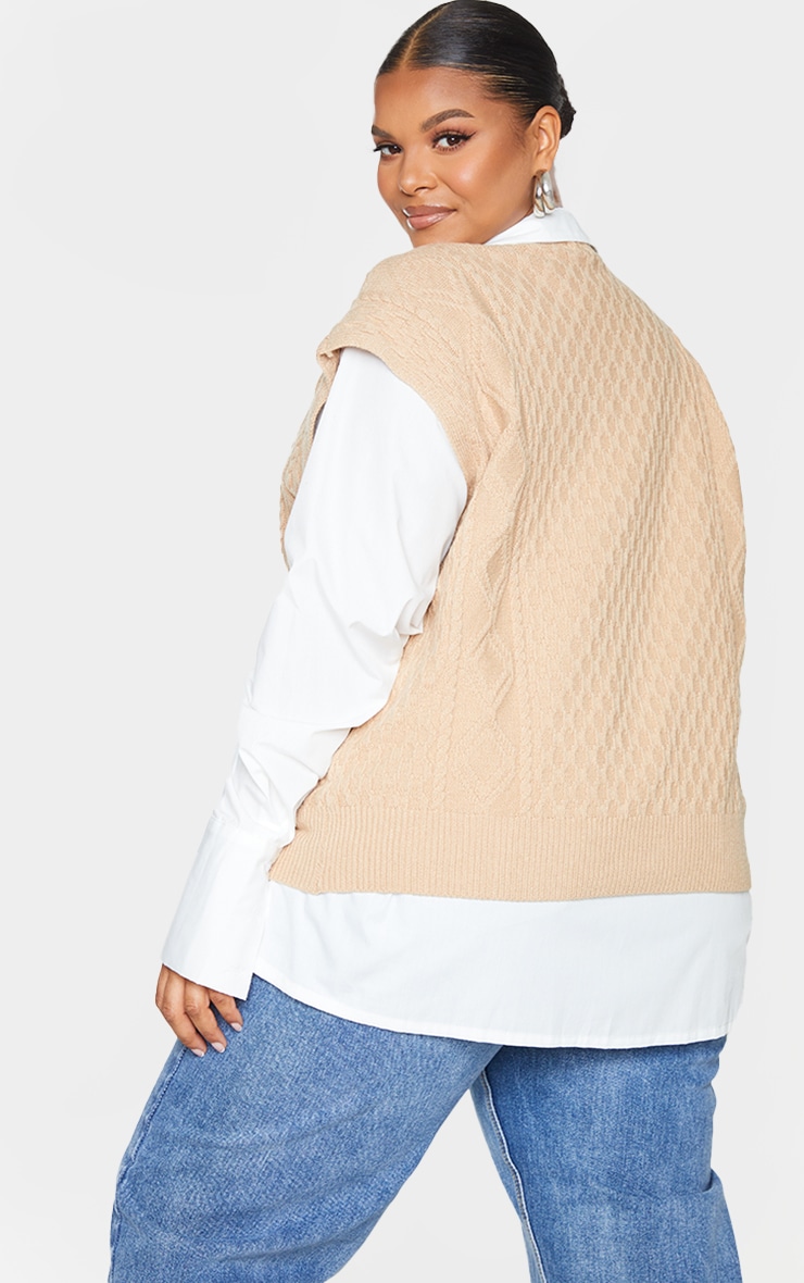 Plus Stone Cable Knitted V Neck Vest image 2