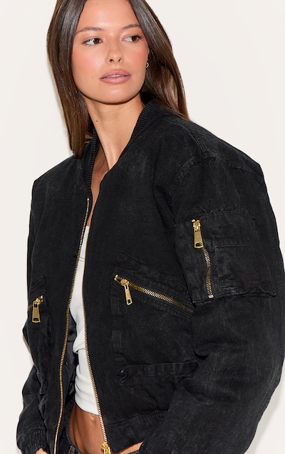 Veste bomber matelassée en maille sergée noir délavé