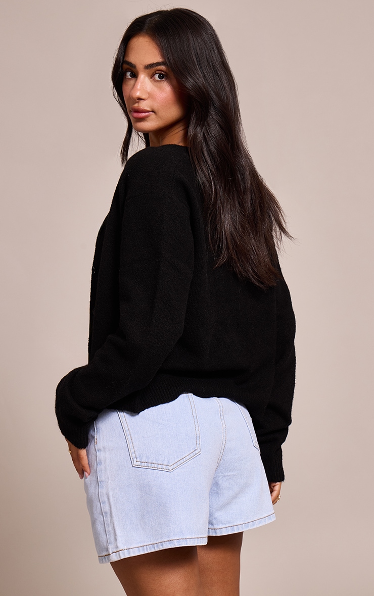 Petite Black Knit Button Through Cardigan image 2