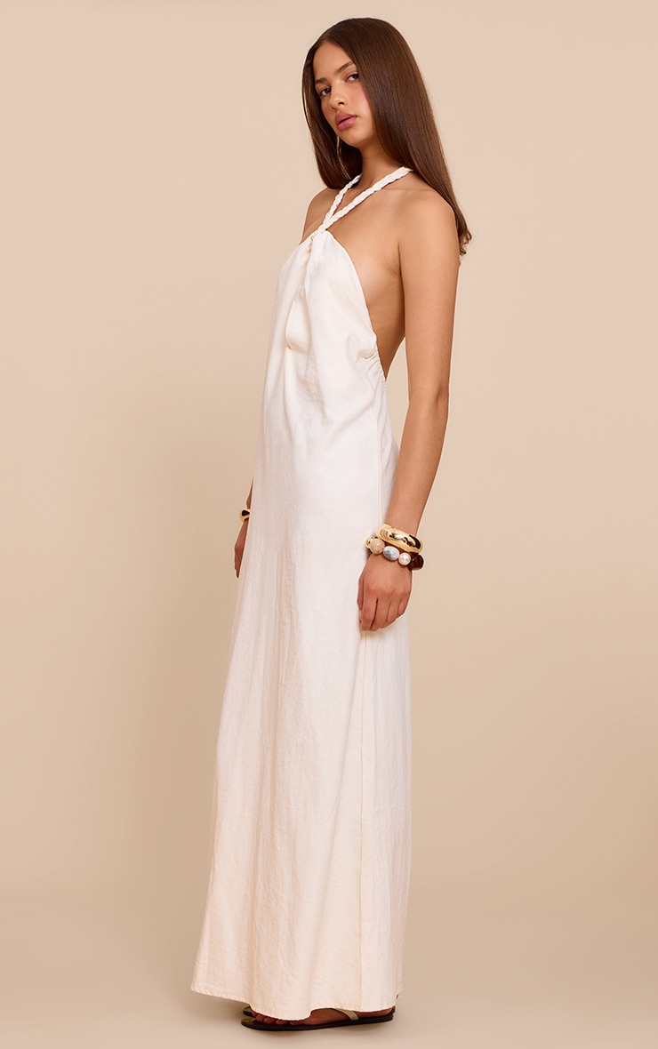 Cream Textured Rope Hlaterneck Maxi Dress image 3